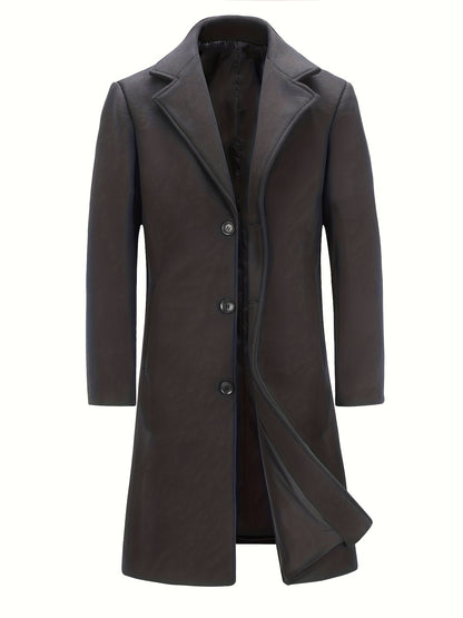Mens Long Trench Coat Single Breasted Wool Blend Pea Coat Warm Winter Overcoat with Pockets
