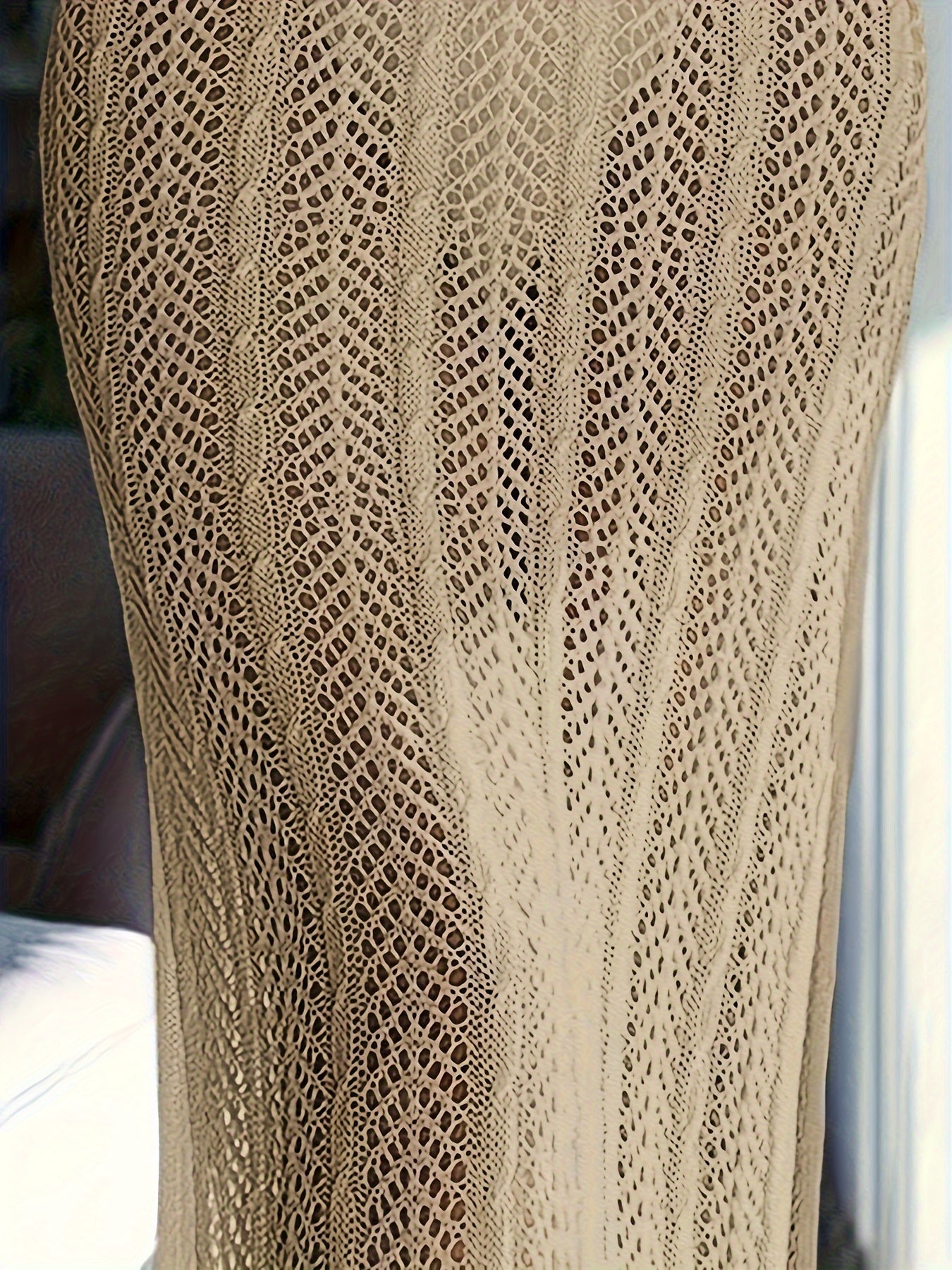Solid Color Sexy Cover Up Dress, Halter V Neck Hollow Out Semi-Sheer Beach Dress, Women's Swimwear & Clothing
