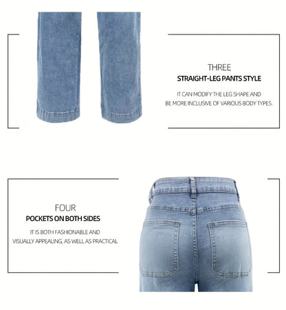 Women's Casual Fashion Denim Fabric Sweatpants Jeans - 2025 New Style Straight-leg with Laces and Multiple Pockets, Fit Womenswear