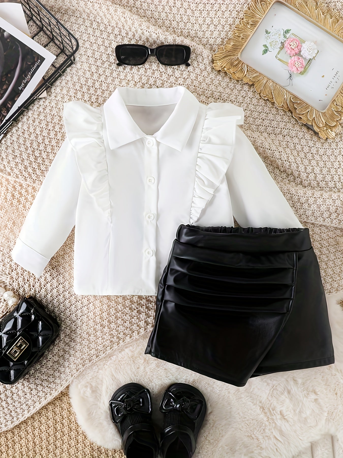 Baby Girl Summer Fashion Straight Shoulder Lapel Top & Irregular Half-Length Skirt 2pcs Set Directional Development, for Outdoor, Perfect for Outdoor