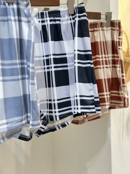 3pcs Shorts Combination Pack Plus Size Plaid Casual Shorts for Women with Bowknot