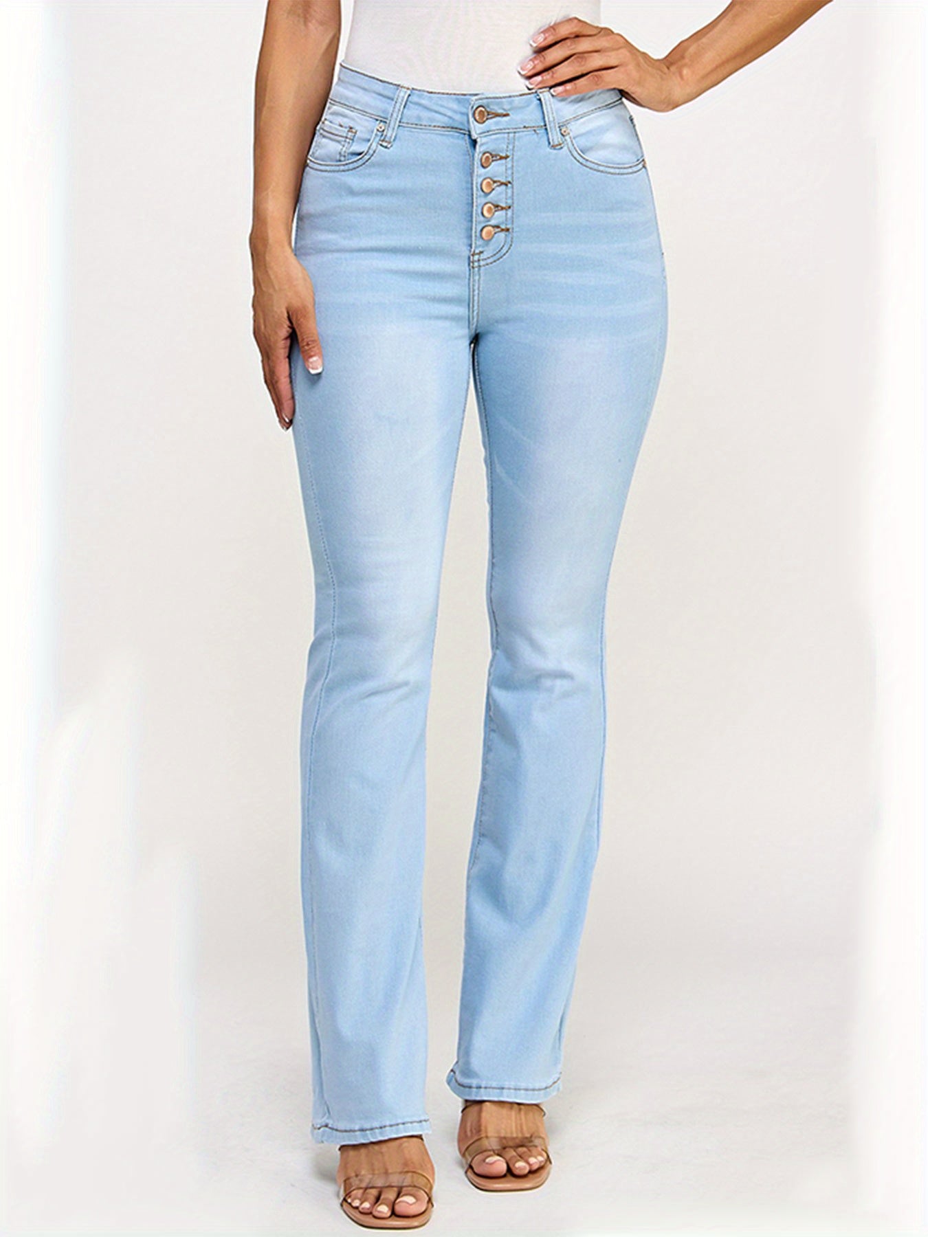 Women'S Soft Slim Micro-Flare Jeans, Five Buttons Design, Lifting The Buttocks And Tightening The Body, with Elastic Washed Micro-Flare Jeans