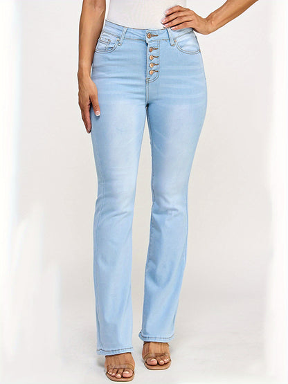 Women'S Soft Slim Micro-Flare Jeans, Five Buttons Design, Lifting The Buttocks And Tightening The Body, with Elastic Washed Micro-Flare Jeans