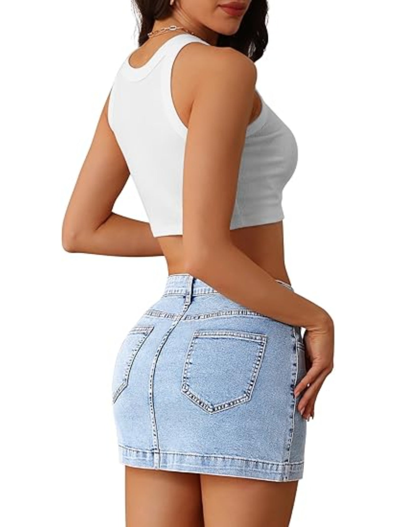 Women'S Stretchy Denim Skort High Waisted Slim Fit Mini Skirt with Pockets - Casual Summer Jean Skirt (Comfort & Style)