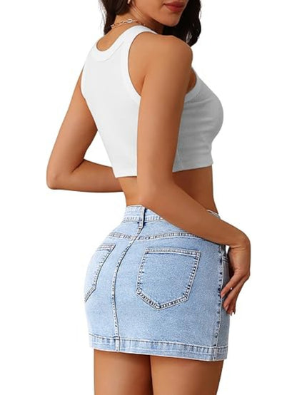 Women'S Stretchy Denim Skort High Waisted Slim Fit Mini Skirt with Pockets - Casual Summer Jean Skirt (Comfort & Style)