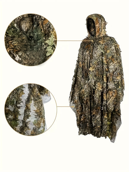 3D Maple Leaf Camouflage Suit, Survival Game, Net Hood, One Size Fits All Combat Costume, Camouflage Outfit, Very Suitable for Bird Watching, Hunting, Outdoor Activities, Lurking Games And Other Activities, S-XL Applicable