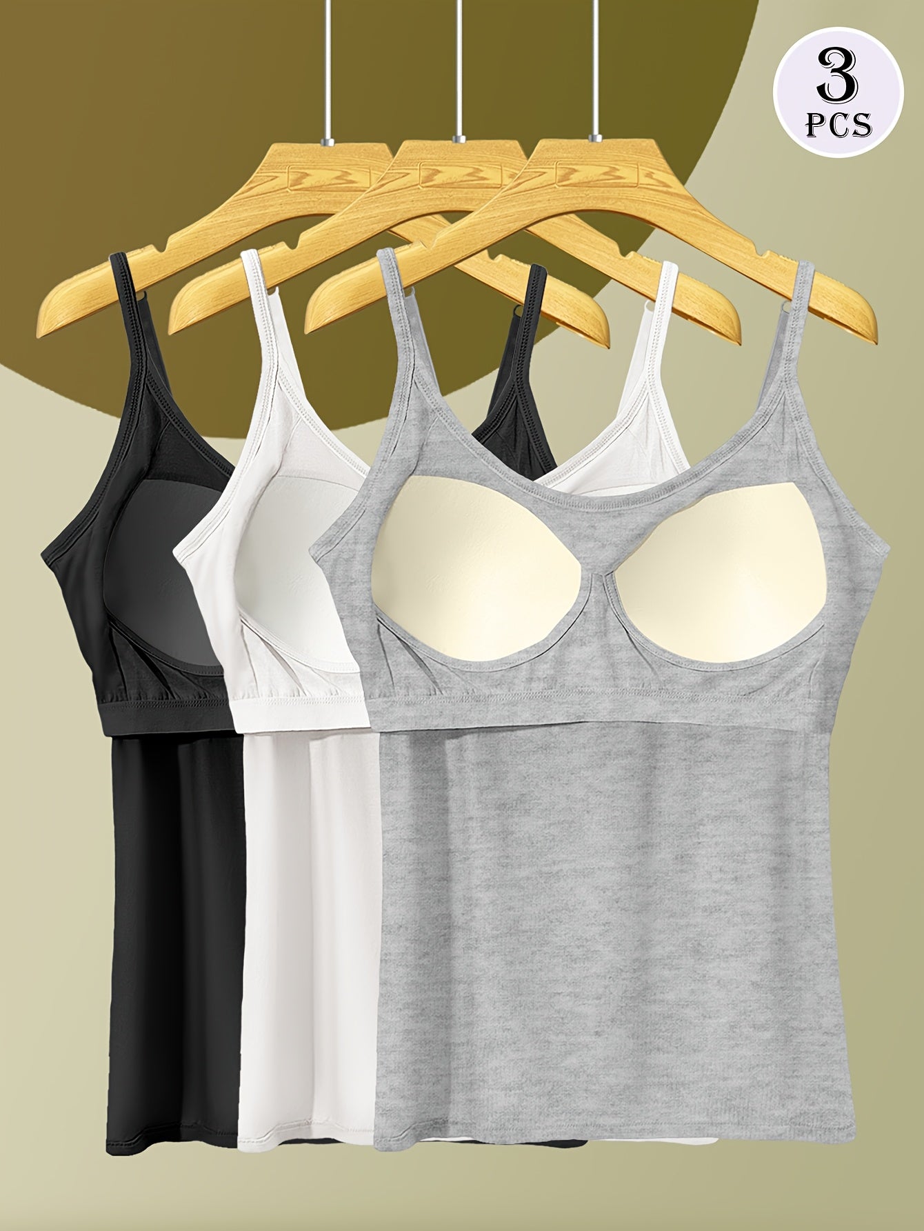 [3-Pack Adjustable Camisole] 3-Pack Comfortable And Versatile Adjustable Strap Camisole With Built-in Bra Pads, One-Piece Bra For Anti-Exposure, Suitable For Home Wear Or Outerwear