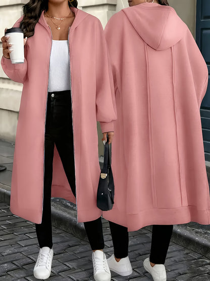 Plus Size - Plus Size - Plus Size Women'S Elegant Hooded Coat - Long Formal to Casual Outerwear, Zipper Closure, All-Season Chic Jacket for Everyday And Special Occasions, Stylish Layering Piece, Sophisticated Design, Durable Construction