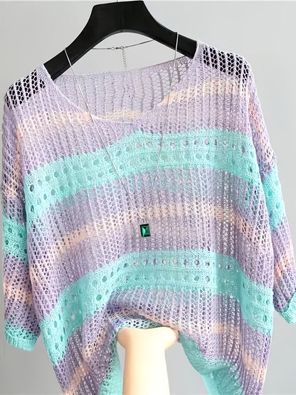 Summer Elegant Loose Hollow Sunscreen Beach Half-Sleeve Smock