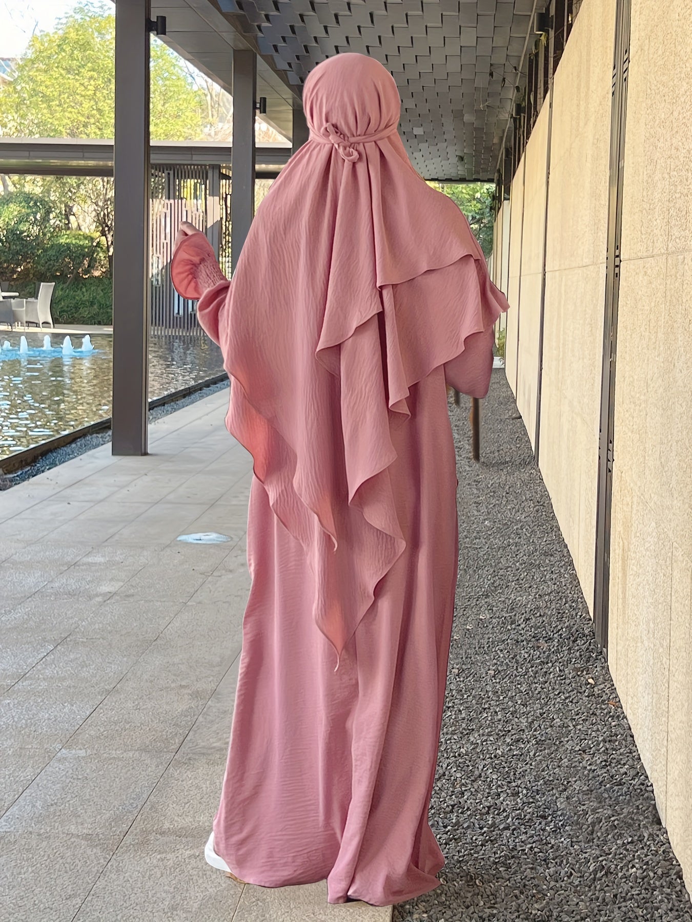 Khimar+abaya 2pcs Set Umrah Rida Set Player Abaya Set with Pockets