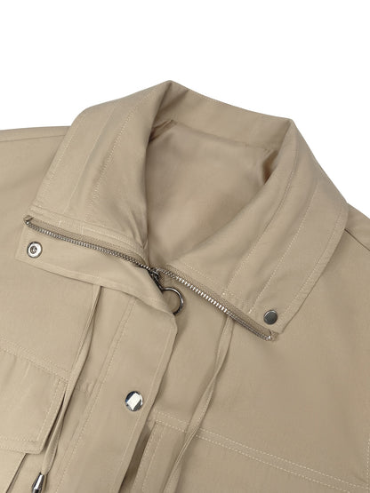 Women'S Cropped Jacket Zip Up Lightweight Oversized Utility Anorak Coat with Pockets