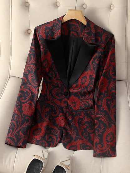 Urban Elegance Paisley Pattern Printed And Stain Stitching Blazer