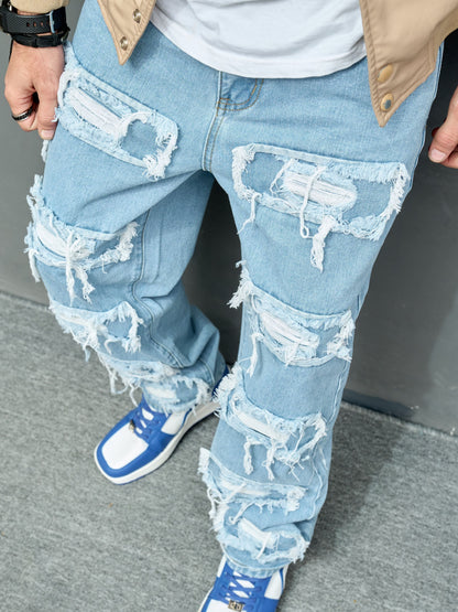 Cross Border New Men's Denim Wide Leg Pants with Smooth Whiskers And Pleats, Loose And Casual, Versatile, Solid Color Wide Leg Men's Long Pants Trend