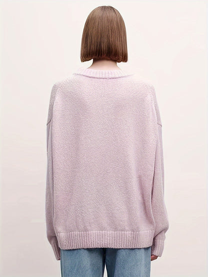 Women'S Autumn And Winter Fashionable And Comfortable Solid Color Round Neck Pullover Sweater