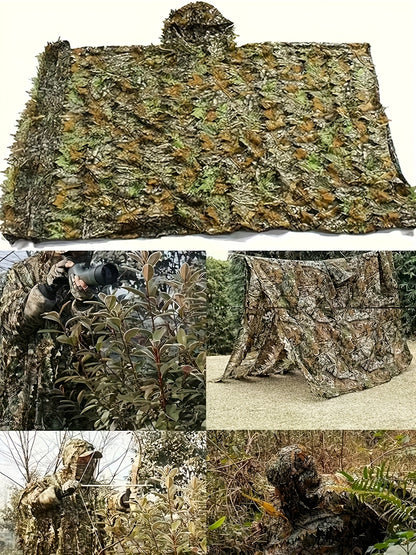 3D Maple Leaf Camouflage Suit, Survival Game, Net Hood, One Size Fits All Combat Costume, Camouflage Outfit, Very Suitable for Bird Watching, Hunting, Outdoor Activities, Lurking Games And Other Activities, S-XL Applicable