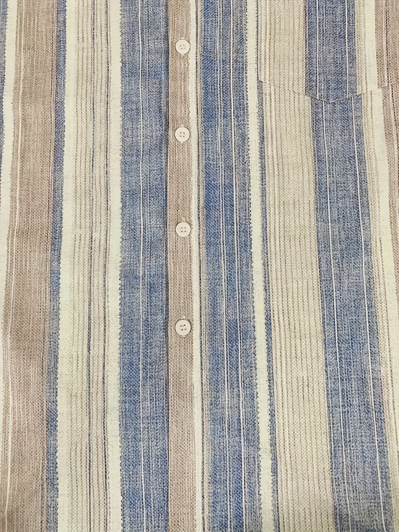 1pc Men'S Casual Striped Short Sleeve Shirt - Polyester 95%, Spandex 5% Blend, Summer Lapel Collar, Woven Fabric, Regular Fit with Button Details, Plus Size