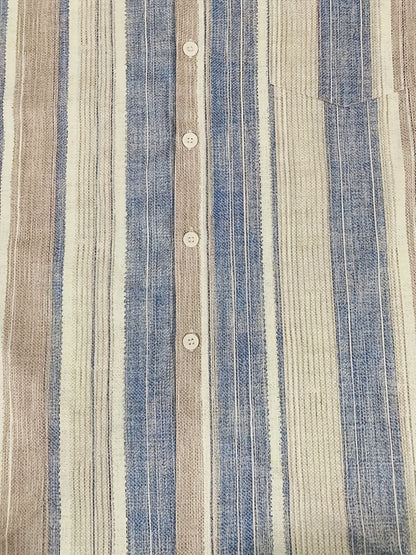 1pc Men'S Casual Striped Short Sleeve Shirt - Polyester 95%, Spandex 5% Blend, Summer Lapel Collar, Woven Fabric, Regular Fit with Button Details, Plus Size