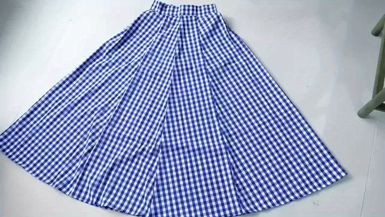 Women'S Elegant Checkered Mid-Length Skirt - High Waist, Flowing A-Line Silhouette, Opaque, Ideal for Spring And Autumn Seasons, Versatile Mid-Length Skirt | Elegant A-Line Skirt | Fashionable Texture