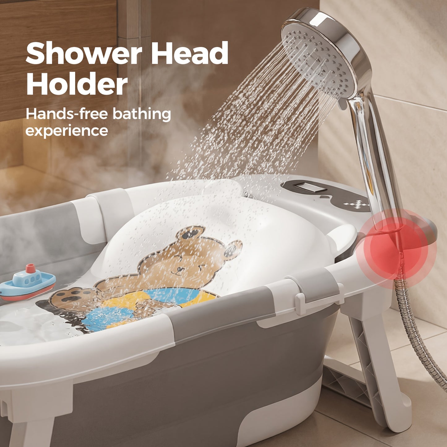 Baby Bathtub, Collapsible Tub for Newborn to Toddler, Durable Essential Infant Bath Tub, Portable Travel Baby Tub with Soft Cushion, Non-Slip Hanging And Detachable
