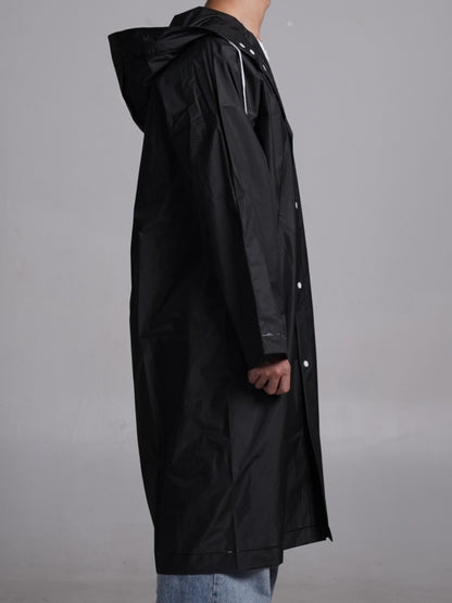 High Quality Hooded Raincoat for Men & Women - Adjustable Drawstring, Full-Length Coverage, Loose Fit Sporty Design for Cycling, Hiking, Fishing - Black, Cycling Gear | Minimalistic Style | Functional Drawstrings