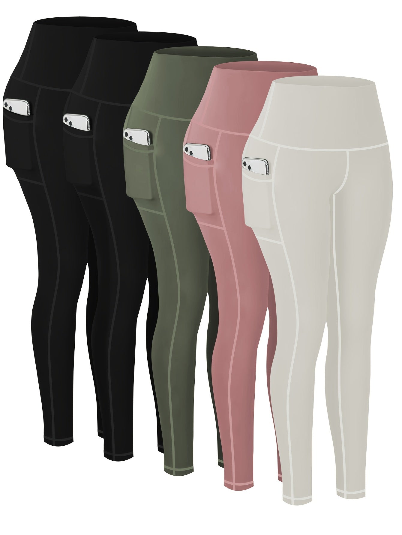 2026 5-Pack Plus Size Sports Leggings For Women, High-Waisted Cropped Yoga Pants With Pockets, Fitness Running Compression Tights, Game Day Fan Gear for Football and All Fans