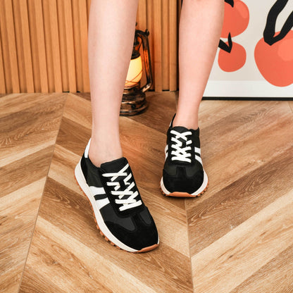 Women's Genuine Leather Chunky Lug Sole Lace Up Running Shoes Casual Designed Fashion Sporty Sneakers AA1127n