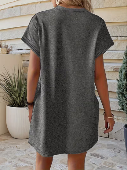 Overseas Heat-transfer Print, Simple Casual Style Blessed Printed Letter Dress| An Ideal Choice for Valentine's Day and Other Holidays, the 2024 New Summer Women's Loose, Comfortable, Versatile Short-sleeve T-shirt Dress Is Suitable for Commuting, Ho