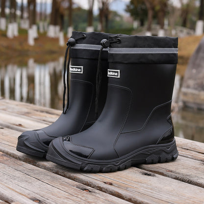 MUXLKINA Stylish Rain Boots| Men's and Women's Ankle Boots- Full Size Range, All Seasons, Lightweight and Comfortable, Perfect for Casual Attire, Outdoors, Rainy Days, Muddy Grounds, Music Festivals, Camping. Easy to Clean| Slip-on, Women Shoes