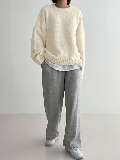 Women'S Autumn And Winter Fashionable And Comfortable Solid Color Round Neck Pullover Sweater