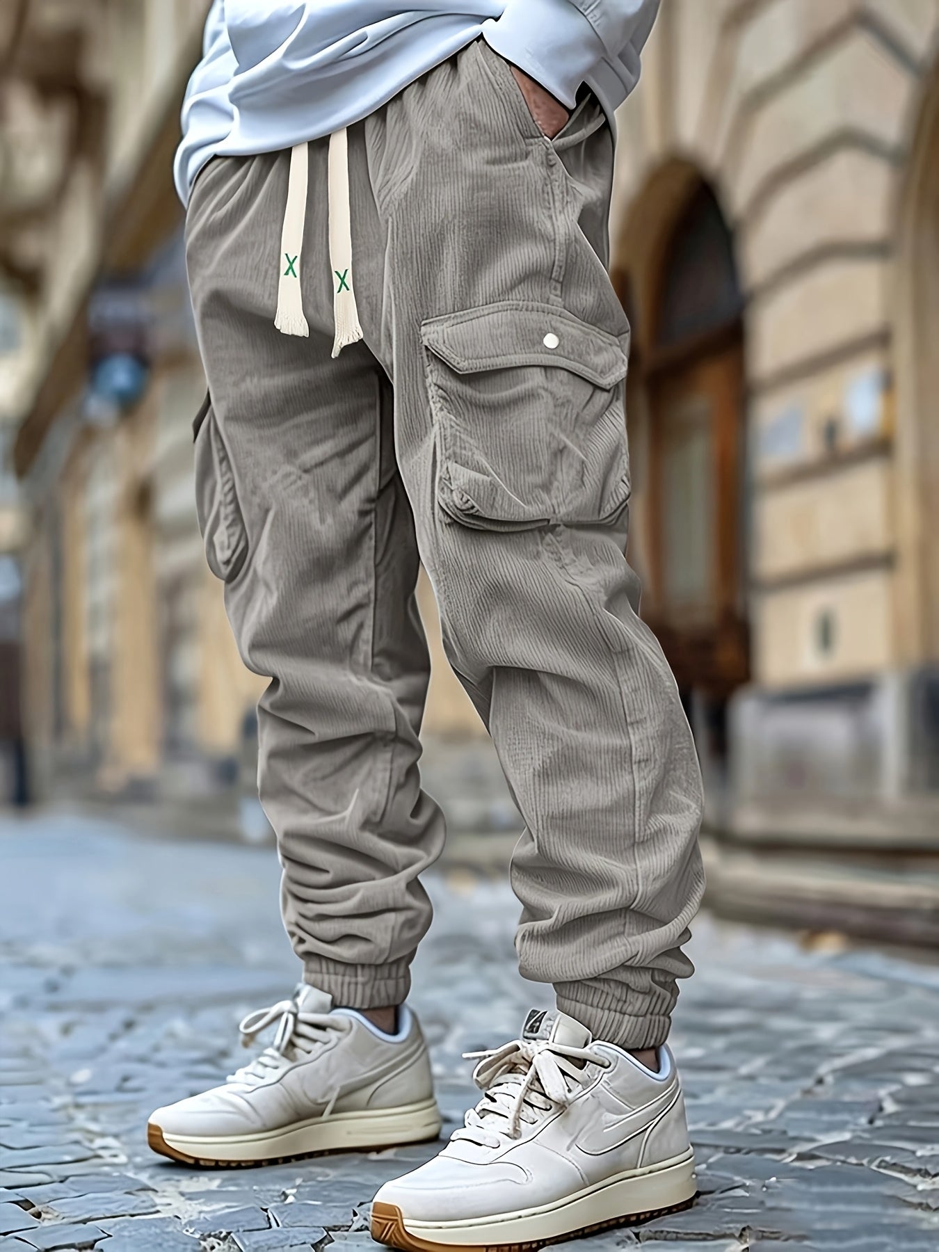 2 Pairs Men'S Four-Season Universal Corduroy Cuffed Sweatpants, Elastic Waist Solid Color Jogger Casual Pants