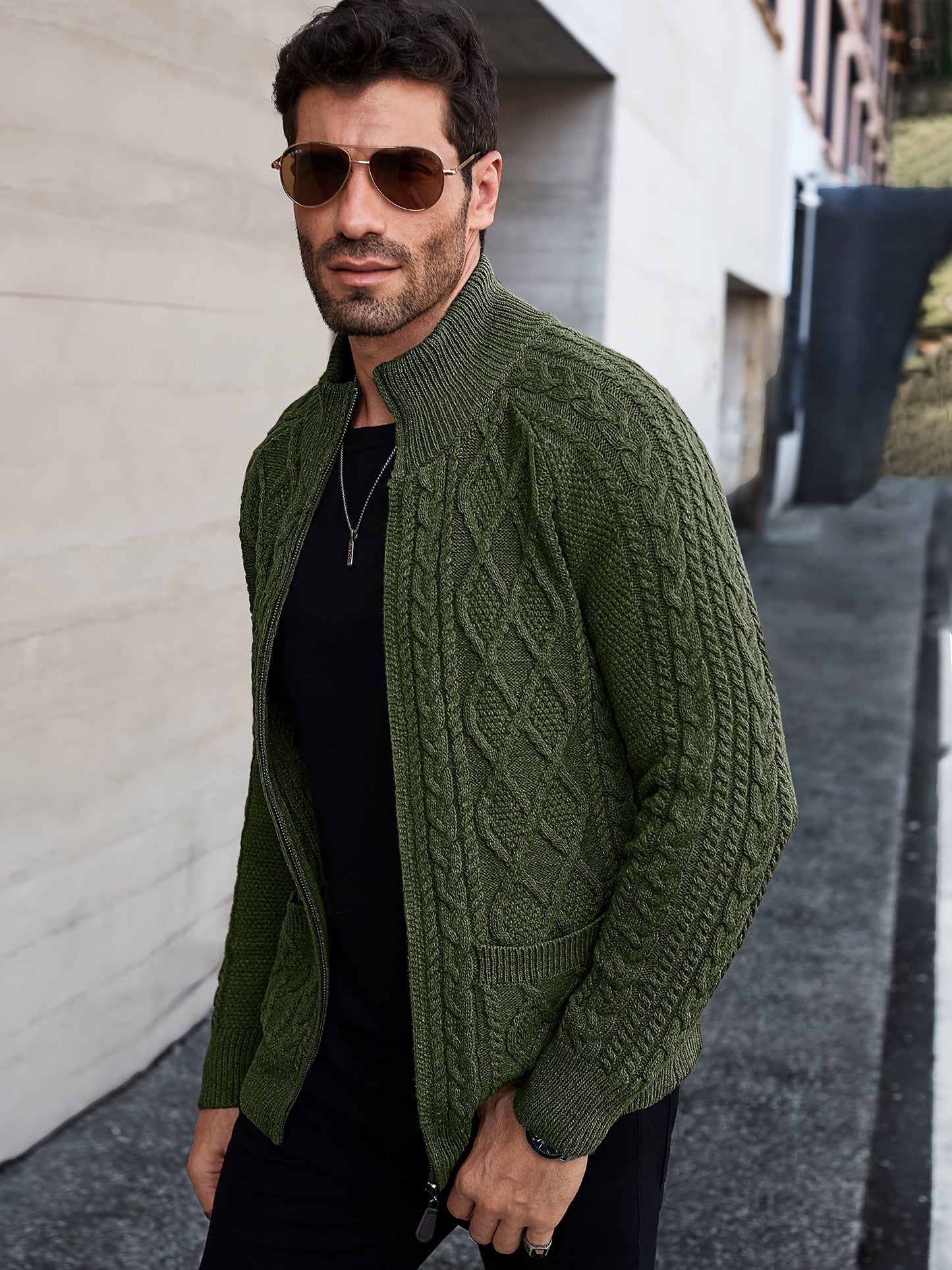 Men'S Cardigan Sweater, Solid Color Cable Knit Full Zipper Sweater, Casual And Warm Sweater For Autumn And Winter, A Good Gift For Friends, Or A Blind Box Gift.