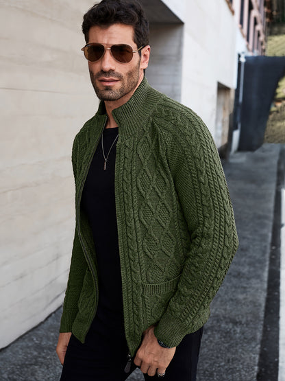 Men'S Cardigan Sweater, Solid Color Cable Knit Full Zipper Sweater, Casual And Warm Sweater For Autumn And Winter, A Good Gift For Friends, Or A Blind Box Gift.