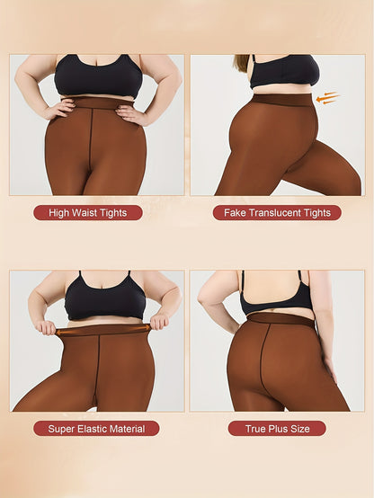 1pc Women's Winter Plus Size Warm Pantyhose - Autumn And Winter Fleece-lined Leggings, Soft Stretch, High-waisted Design, Translucent Slim-fit Tights - For Women - Suitable for Fall & Winter - Perfect Gift for Fashionable Ladies