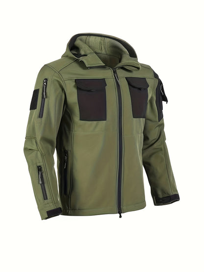 Men's Tactical Jacket Outdoor Zippered Shell Jacket, Windproof, Scratch Resistant, Warm Hooded Jacket, Suitable for Outdoor Activities, Ripstop Technology, Multiple Utility Pockets - Non-Stretch Outdoor Gear for Camping, Survival, Tactical Training.