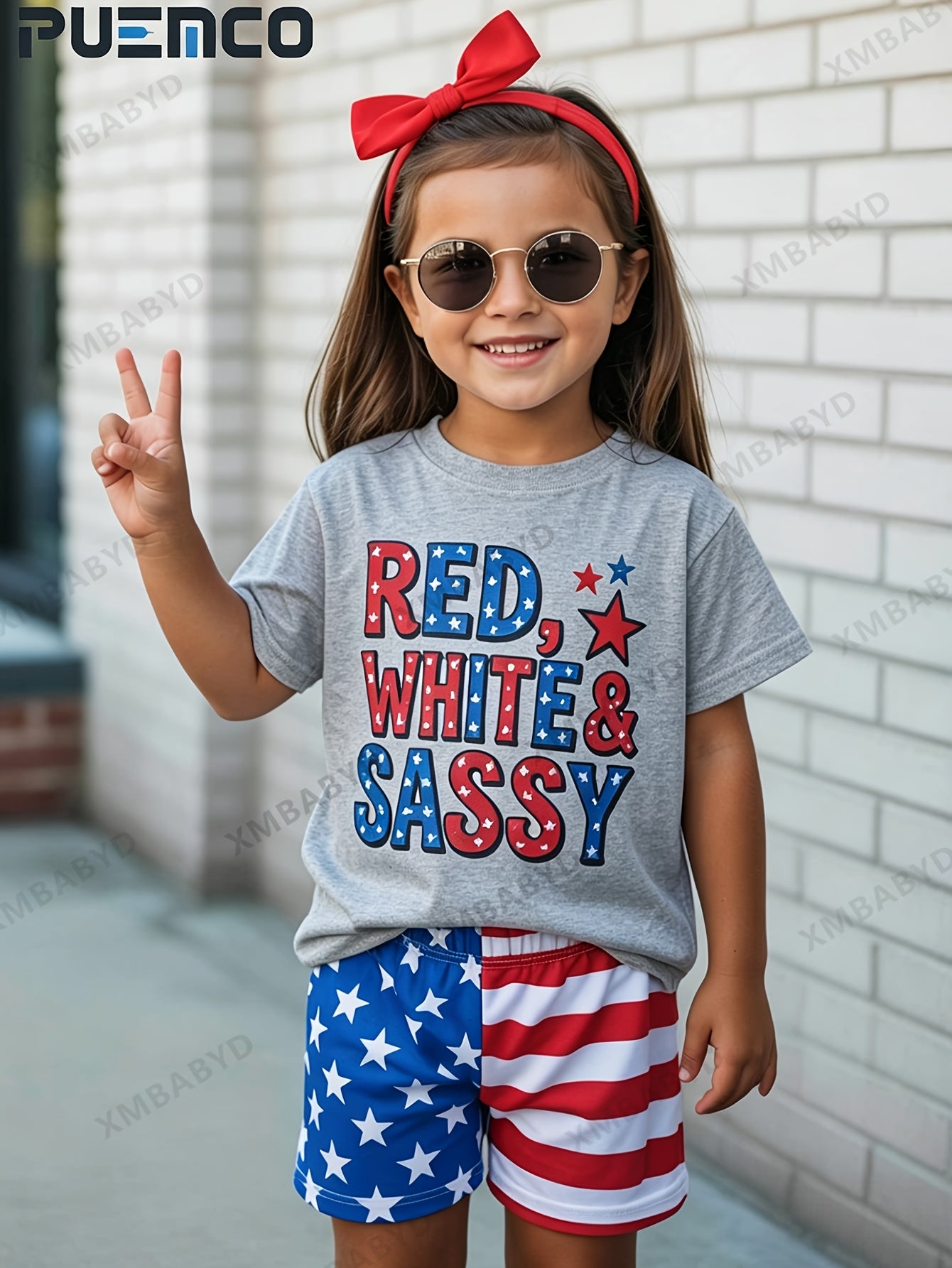 Cute Girl Clothes, Short Sleeved Casual T-Shirt, Red White And Sassy Stars Stripes Round Neck T-Shirt Top for Casual, Soft, Comfortable, 100% - Perfect for 4Th of July Best Gift for Girls