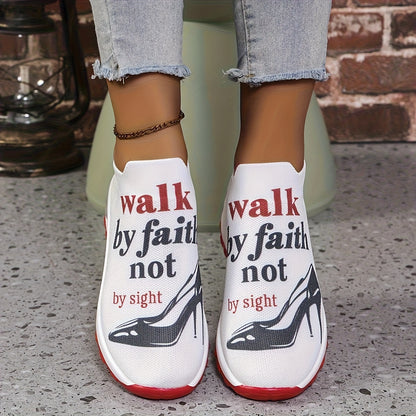 Women's Knitted Printed Air-Cushioned Casual Sports Shoes, Women Shoes, Sneakers