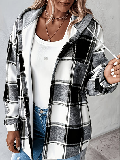 Summer Women'S Retro Checkered Hooded Jacket - Button Long Sleeve, Lightweight And Breathable Layered All Year Round Suitable for Casual And Daily Wear, Women'S Clothing Sportswear Women'S Top Suitable for Women'S Hot Wear