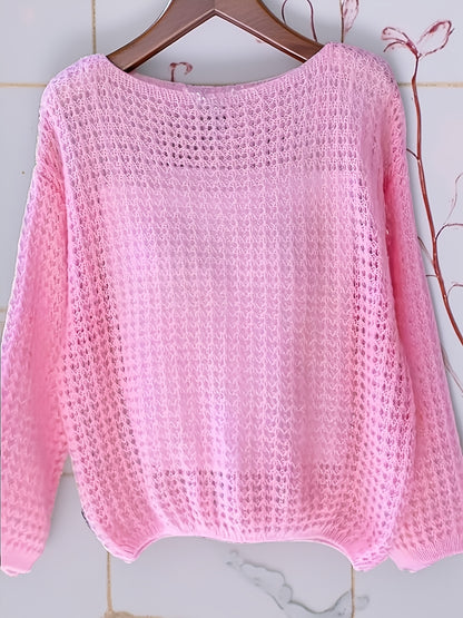 2026 Women'S Hollow Out Sweater Cardigan Long Sleeve Open Front Crochet Cover Up Lightweight Casual Layering Outerwear Soft Top For Spring Fall Winter Resort Wear