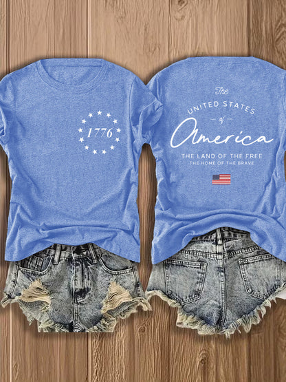 Women' US Flag T-Shirt with 1776 Design & American Symbols - Breathable Short Sleeve Top, Casual Streetwear Blouse-Compatible for - Wear Suitable for Fall Outfits, 4th of, Casual Attire, Machine Washable Non-