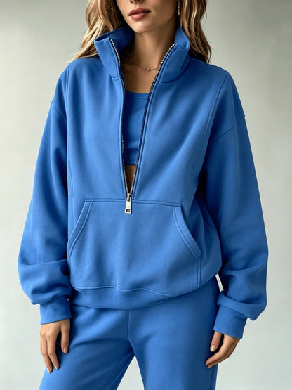 Women'S Matching Outfit, Cozy Fleece Top, Trendy Casual Sportswear for Ladies