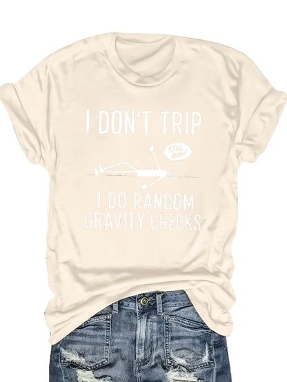 Funny 'Random Gravity Check' Graphic T-Shirt- Unique Humorous Design Suitable for Casual Wear, Perfect for Comedy Enthusiasts and Fashion Outfits, Blend T-Shirt