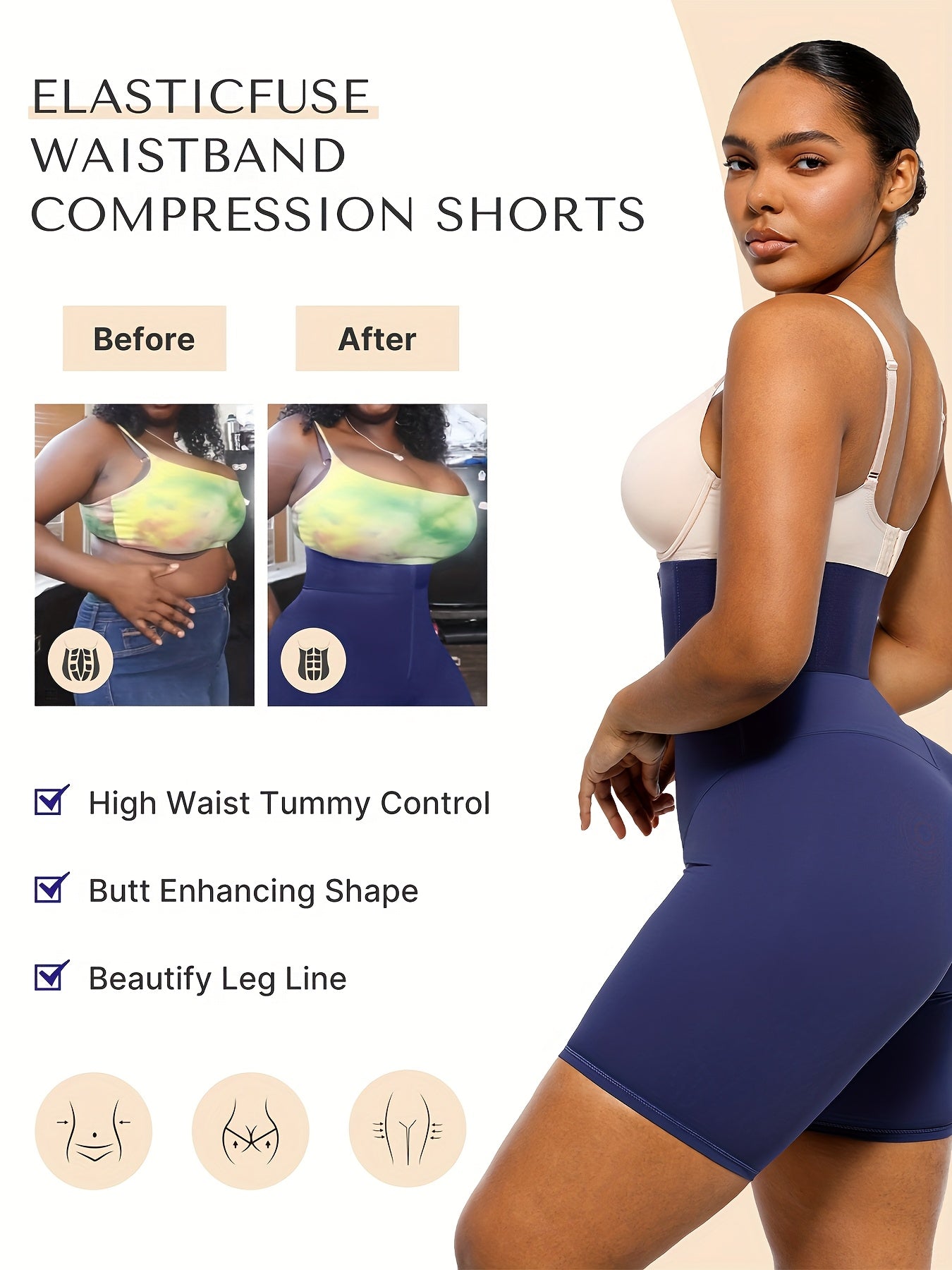 Women's Solid Color Comfortable High-waist Tummy Control Shapewear Shorts, 4 Flexible Steel Bones And Butt Lifter Thigh Slimer, for Perfect Underwear