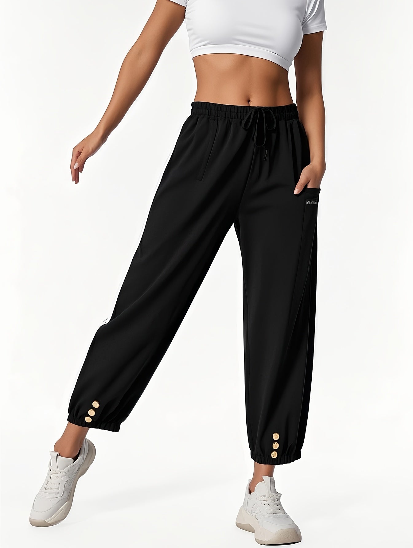 The 2026 New 3pcs Loose High-waisted Button- Pants, 9-inch Pants, Wide-leg Pants, Unisex Style With Pockets, Convenient For Going Out. Casual Trousers, With A Loose-fitting Waist