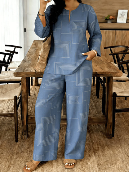 2pcs New European And American Casual Suit, Loose Fit for Daily Wear, Small V-Neck Top Paired with Casual Pants, Women's Outfit