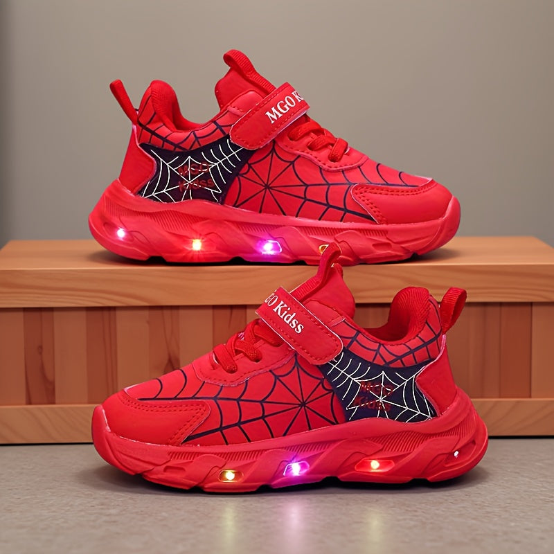 MGO KIDSS Spring And Autumn New Spider Mesh Luminous Shoes Shoes Light Shoes Light Shoes Boys Running Shoes Casual Shoes Big Children Primary School Students Boys Sports Shoes Boys Shoes 1-3-6- Can Wear Red/Blue/Black