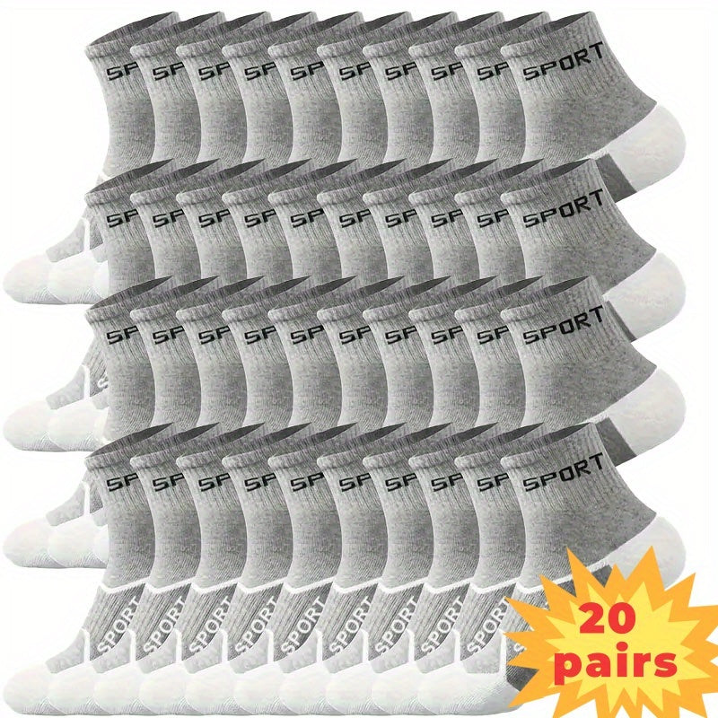 20 Pairs Of Men'S Breathable Moisture-Wicking Athletic Socks - Reinforced Heel And Toe, All-Season Running & Casual Socks With Letter Design New Year'S Gift; Christmas Gift