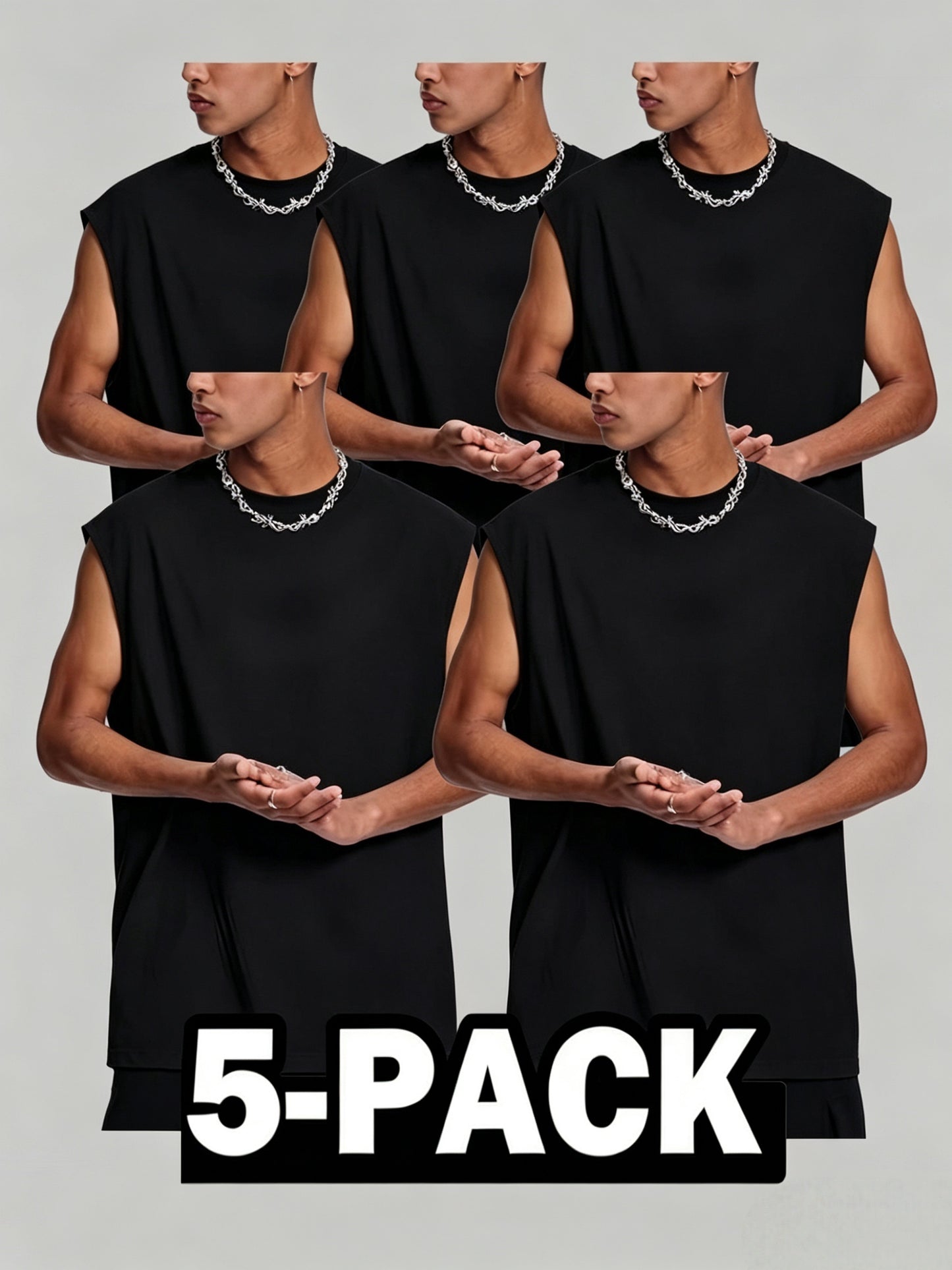 5pcs Men's Cotton Tank Tops, Black, White, Sleeveless Fitness Undershirts, Comfortable Breathable Round Neck Vests