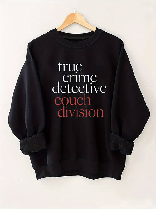 True Crime Detective Couch Division Alphabet Print Code | Crew Neck Sweater, Casual Style, Long Sleeve, Fall/Winter Season