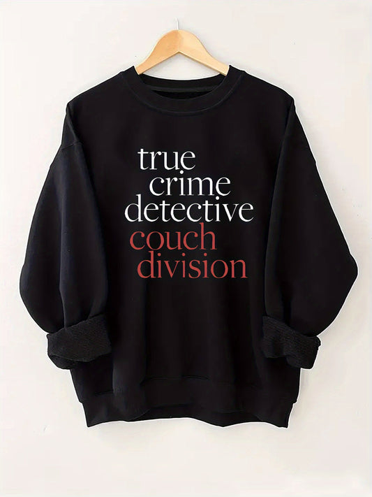 True Crime Detective Couch Division Alphabet Print Code | Crew Neck Sweater, Casual Style, Long Sleeve, Fall/Winter Season