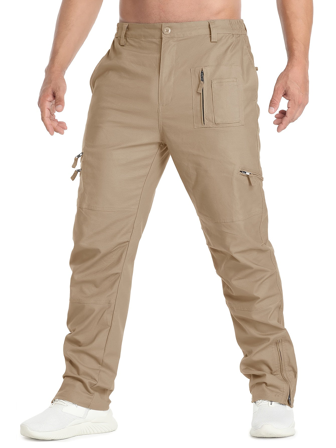 Men'S Cargo Pants /Spandex Scratch-Resistant Outdoor Training Trousers Lightweight with 9 Utility Pockets, Work Pants for Men Zippered Hem Design, Elastic Waistband for Daily Commuting, Office, And Outdoor Activities (Belt Not Included)